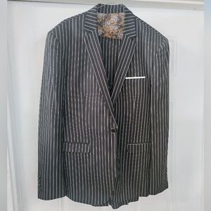 Pinstripe Suit with Vest and Slacks Black Suit Nice Buttons and Interior Design